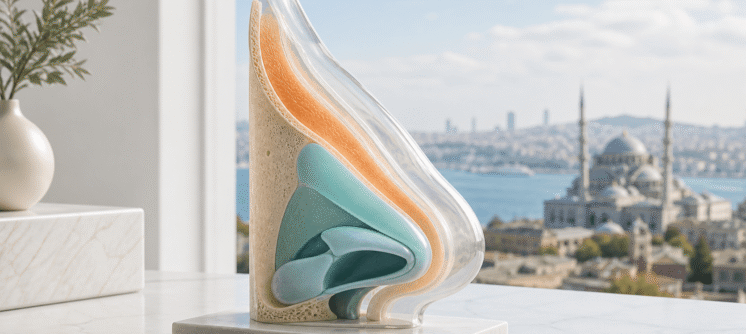Layered skin and cartilage model for thick-skin rhinoplasty planning in Turkey