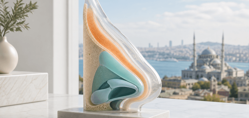Layered skin and cartilage model for thick-skin rhinoplasty planning in Turkey