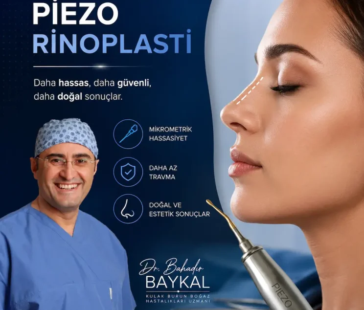 Op. Dr. Bahadır Baykal tarafından uygulanan piezo rinoplasti ile doğal ve hassas burun estetiği.