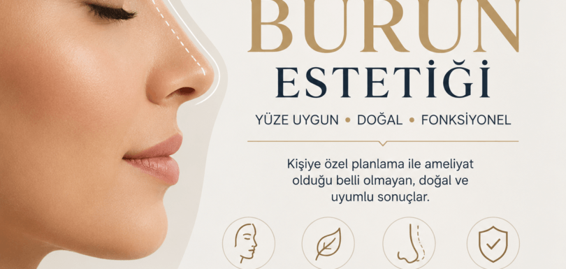 Doğal burun estetiği ve yüze uygun burun tasarımını anlatan, doğal rinoplasti yaklaşımını vurgulayan blog görseli.