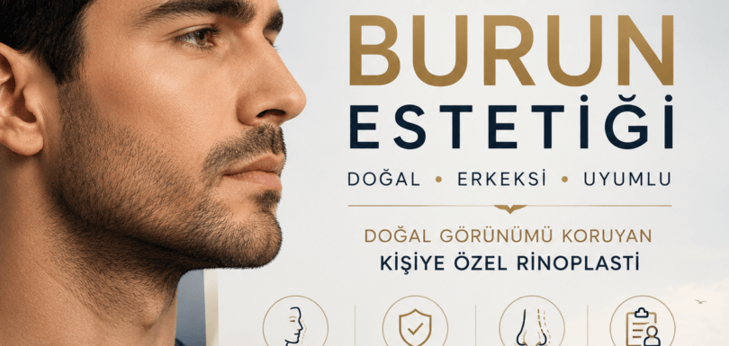 Erkek burun estetiği, doğal ve erkeksi yüz hatlarını koruyan rinoplasti yaklaşımını anlatan blog görseli.